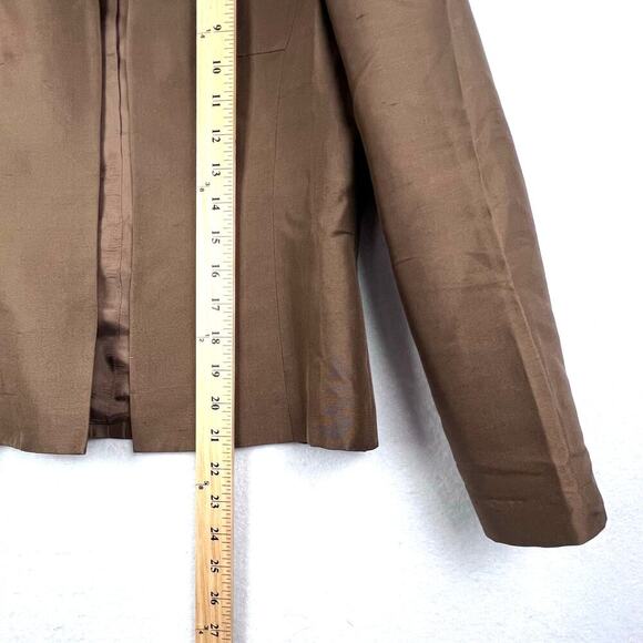 VTG Adrianna Papell 4 Petite BROWN 100% Silk OPEN Career Jacket Blazer - Picture 9 of 9